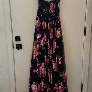 Macy's Navy Pink Floral Strapless Womens Trendy Fashion Maxi Spring 7/8 Dress